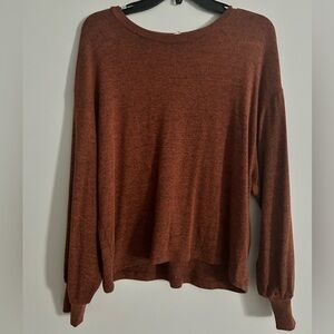 White Crow Brown Brushed knit balloon sleeve top
